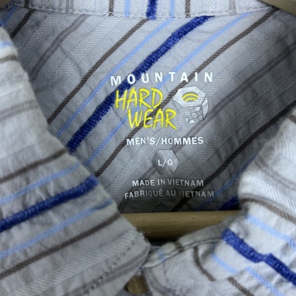 Mountain Hardwear Mens Large Grey‎ w/Blue Stripes with/Snaps Hiking Shirt - Picture 4 of 5